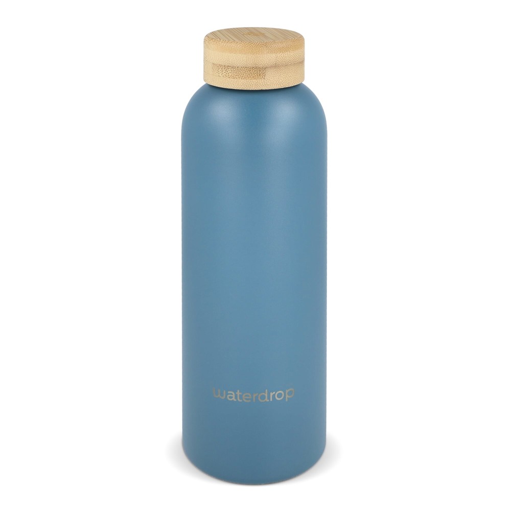 Waterdrop Roestvrijstalen Fles met Bamboe dop 600ml - Grijs - blauw