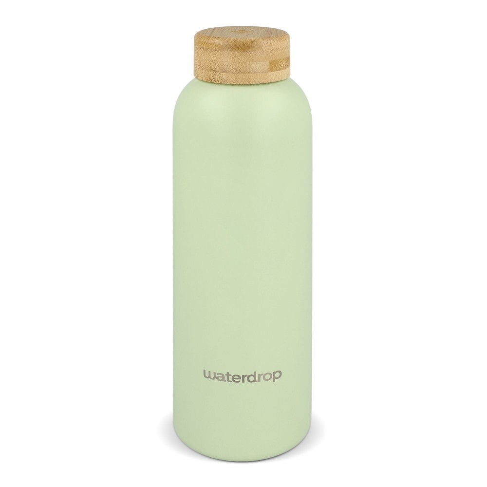Waterdrop Roestvrijstalen Fles met Bamboe dop 600ml - Donker bruin / Groen