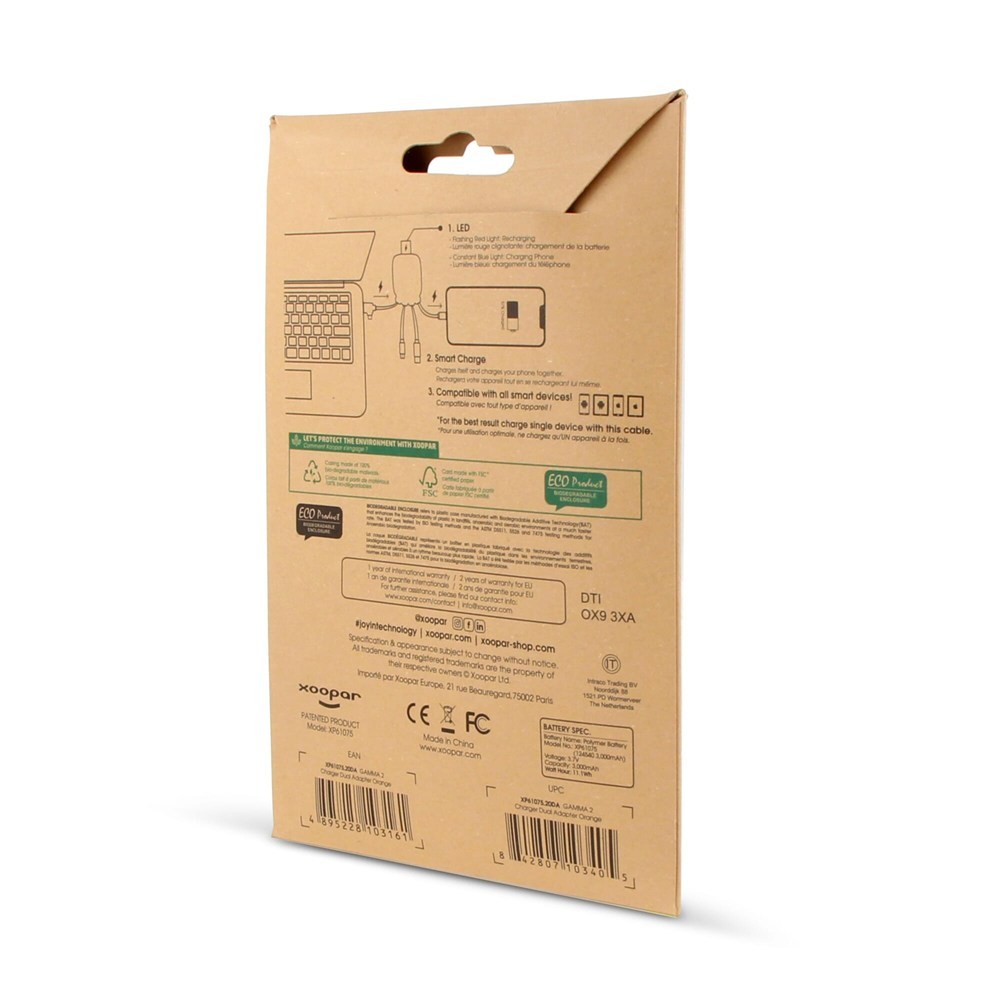 3192 | Xoopar Octopus Gamma 2 Powerbank met Bio Oplaadkabel 3000mAh 