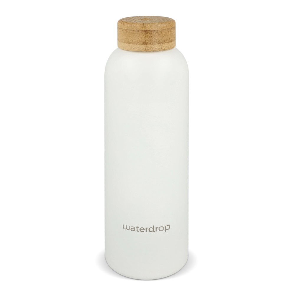 Waterdrop Roestvrijstalen Fles met Bamboe dop 600ml - Wit