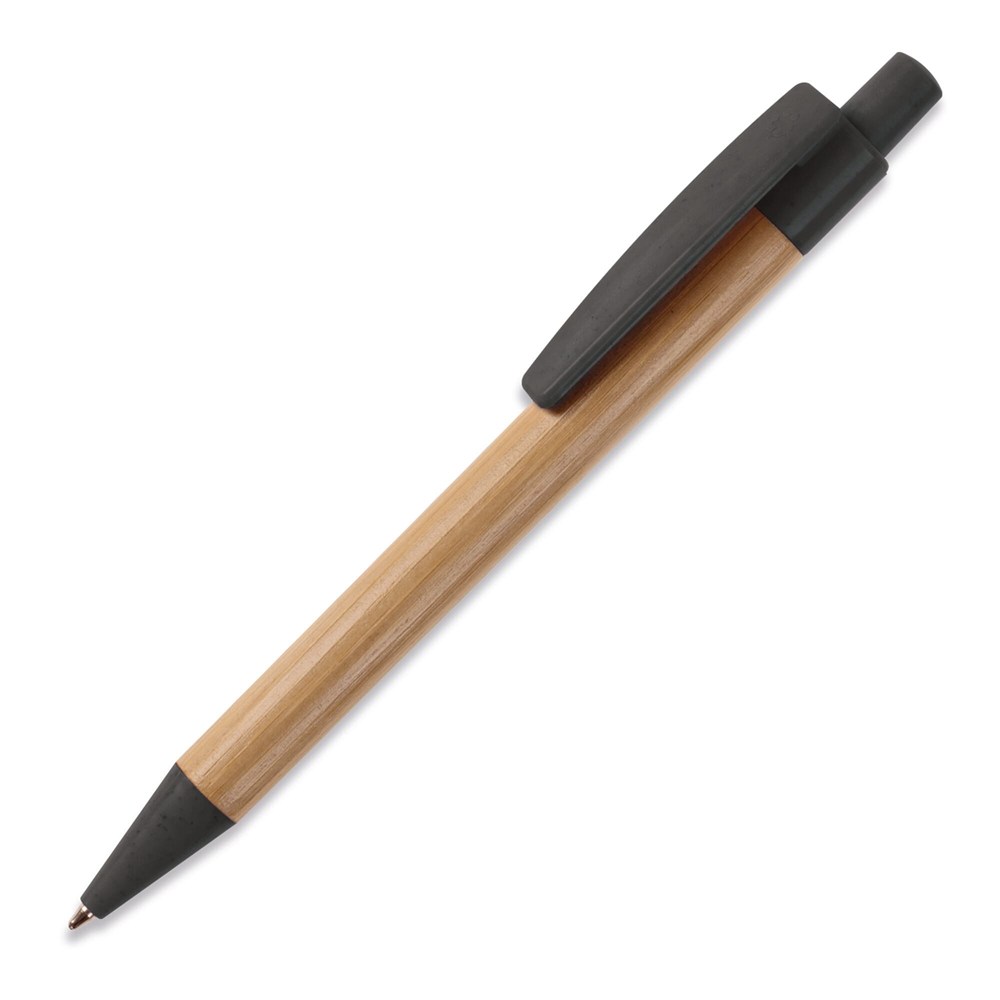 Ball pen bamboe met tarwestro - Zwart